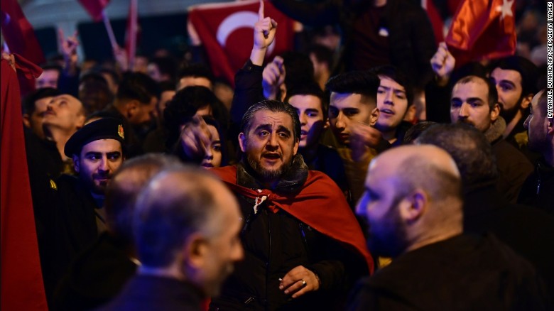 Crowds protested outside Turkey&#39;s consulate in Rotterdam on March 11.