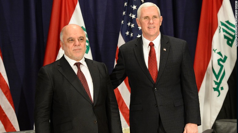 Iraqi PM Haider al-Abadi met with US Vice President Mike Pence in Germany in February.