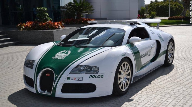 Dubai police&#39;s Bugatti Veyron has been certified by Guinness World Records as the fastest police car in service. This bad boy has a top speed of  253 mph and can go from 0 to 60 mph in 2.5 seconds.