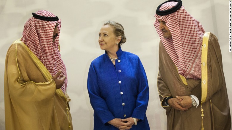Then-Secretary of State Hillary Clinton meets with Saudi officials.