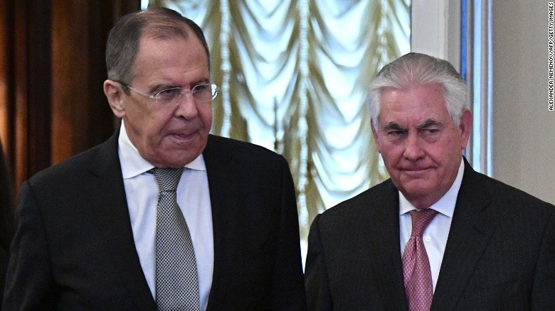 Russian Foreign Minister Sergei Lavrov. left, with US Secretary of State Rex Tillerson in Moscow on Wednesday. 