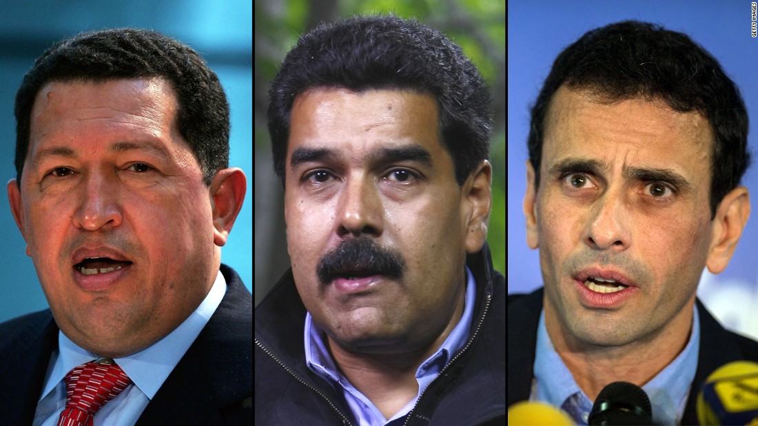 Former President Hugo Chavez, President Nicholas Maduro and opposition leader Henrique Capriles.