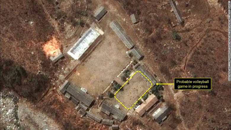 A satellite image showing a &quot;probable volleyball game&quot; seen at the main administrative area of North Korea&#39;s Punggye-ri nuclear test site.