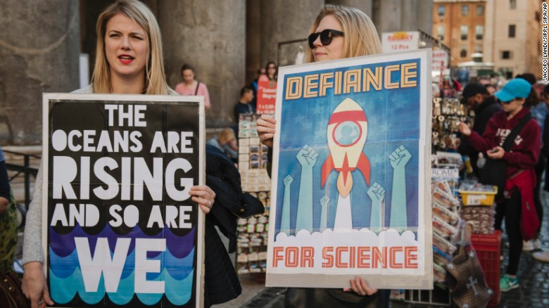 Thousands participate in the National March for Science in Rome, Italy, on Earth Day.