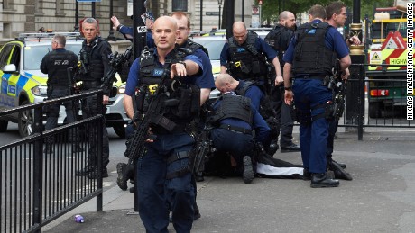 A man is arrested in central London on Thursday on suspicion of terror offenses.