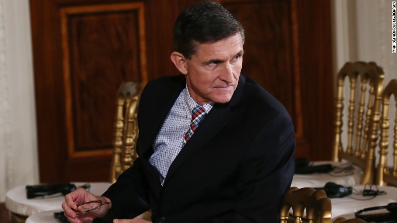 WASHINGTON, DC - FEBRUARY 10: National Security Adviser Michael Flynn sits before U.S. President Donald Trump and Japanese Prime Minister Shinzo Abe hold a joint press conference at the White House on February 10, 2017 in Washington, DC. The two answered questions from American and Japanese press.  (Photo by Mario Tama/Getty Images)