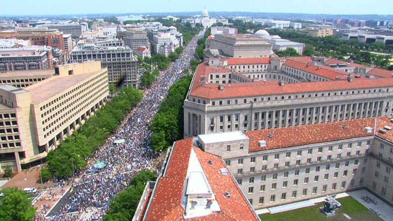 Protesters march away from the US Capitol on Saturday in Washington.