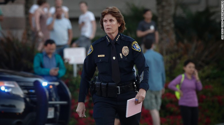 San Diego Police Chief Shelley Zimmerman on the scene of the shooting Sunday evening.