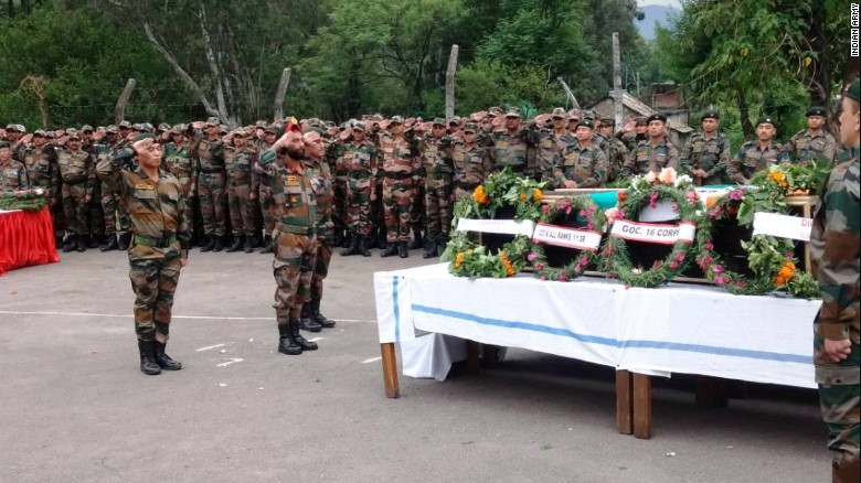 A memorial service held on May 2 for two soldiers killed on the line of control, allegedly &quot;mutilated&quot; by Pakistan Army troops. Pakistan denies any involvement.