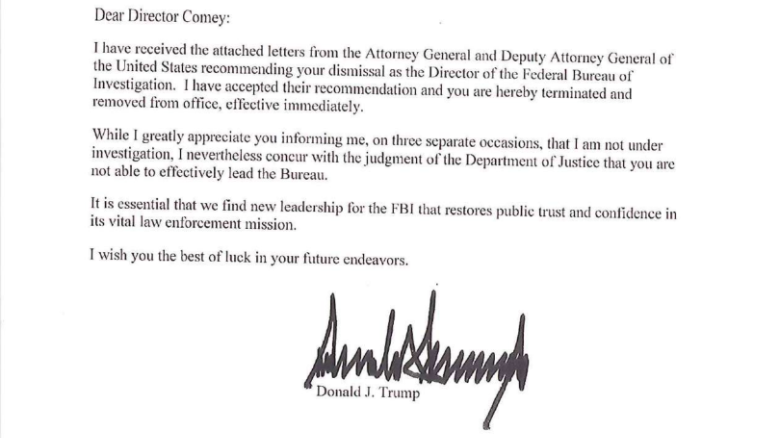 Image result for Trump fires FBI Director, James Comey