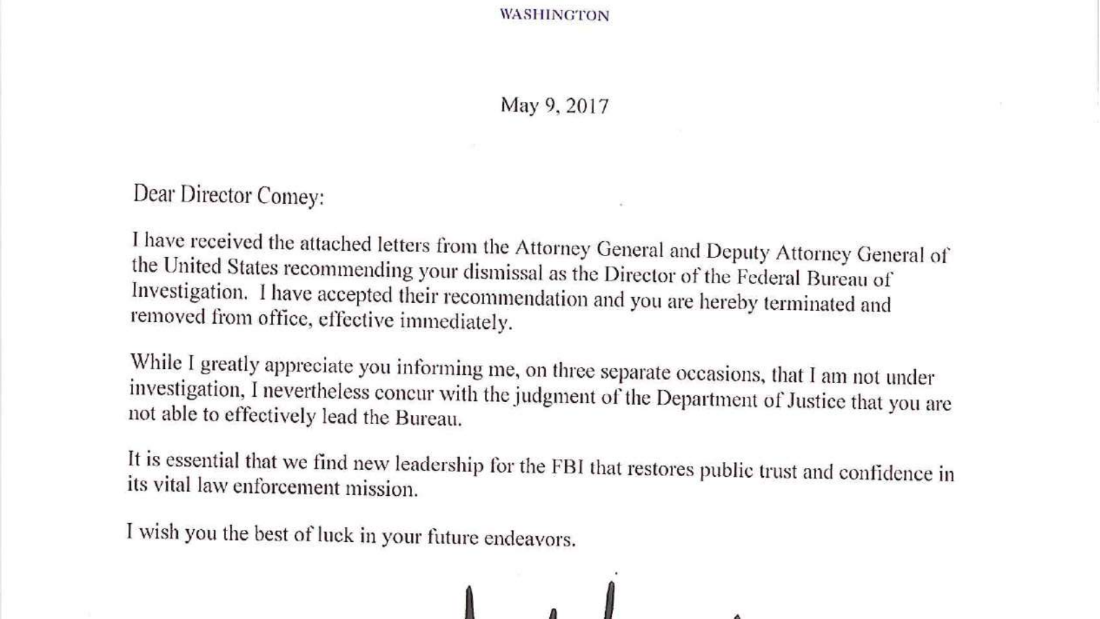 Trumps Letter Firing Fbi Director James Comey Cnnpolitics 9635