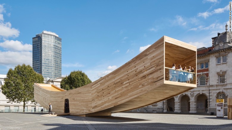 The Smile, designed by London-based Alison Brooks Architects, was one of &lt;a href=&quot;http://edition.cnn.com/2016/09/19/design/london-design-festival-the-smile-clt/&quot; target=&quot;_blank&quot;&gt;2016&#39;s Landmark Projects&lt;/a&gt; at the London Design Festival. It showcases the structural and spatial potential of cross-laminated American tulipwood, which is stronger than concrete, and can also be machined to incredibly high tolerances.