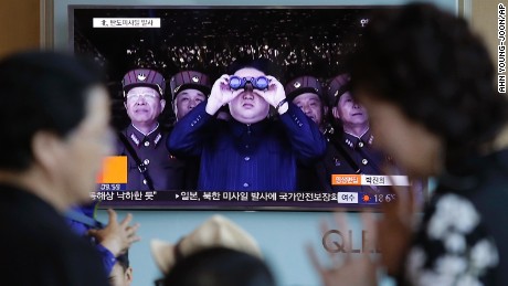 A TV news program shows a file image of North Korean leader Kim Jong Un at the Seoul Railway Station in Seoul, South Korea, Sunday, May 14, 2017. North Korea on Sunday test-launched a ballistic missile that landed in the Sea of Japan, the South Korean, Japanese and U.S. militaries said. 