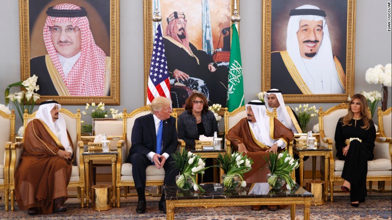 Trump meets with King Salman after the welcome ceremony at the airport&#39;s Royal Terminal.