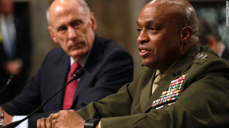 Defense Intelligence Agency Director Lt. Gen. Vincent Stewart, right, accompanied by Director of National Intelligence Dan Coats, speaks before the Senate Armed Services Committee  on Tuesday. 
