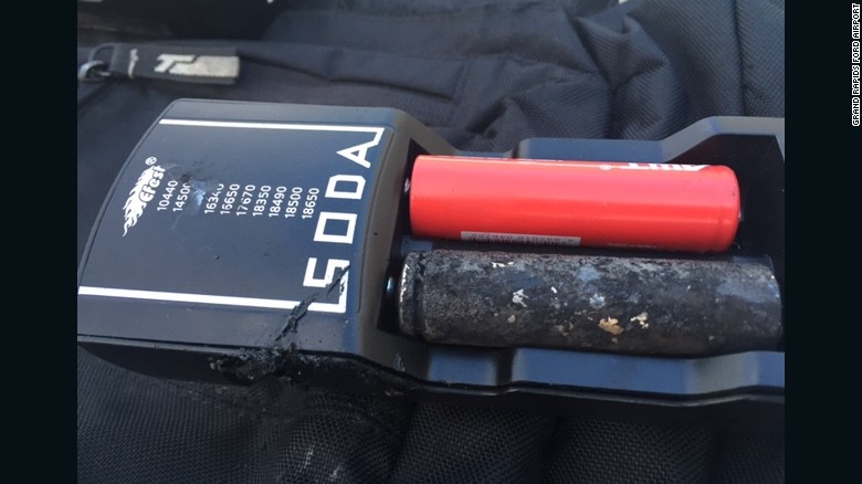 This lithium battery caught fire in a passenger&#39;s backpack aboard the JetBlue flight.