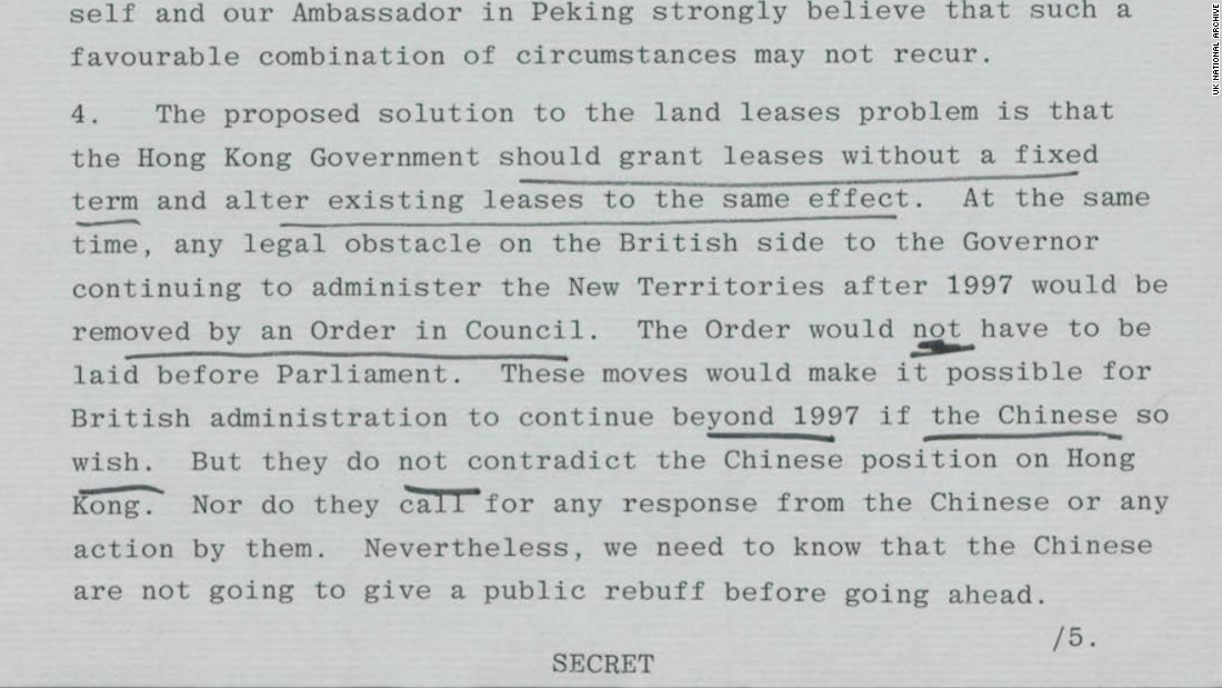 At the start of negotiations between the UK and China over Hong Kong, London hoped to be able to maintain British administration over the former colony. Original image altered for clarity. 