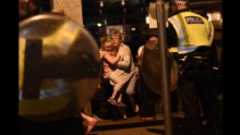 People are led to safety on Southwark Bridge, away from London Bridge.
