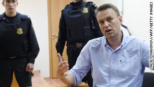 Alexey Navalny speaks after his Monday hearing.