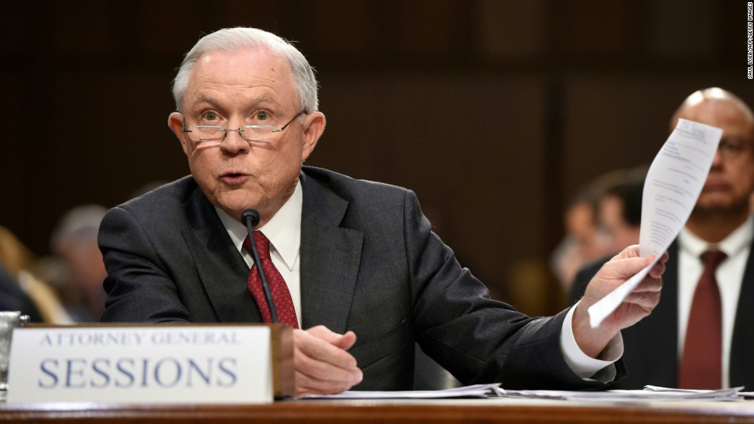 Attorney General Jeff Sessions testifies during a US Senate Select Committee on Intelligence hearing on Capitol Hill in Washington, DC, June 13, 2017. US Attorney General Jeff Sessions vehemently denied Tuesday that he colluded with an alleged Russian bid to tilt the 2016 presidential election in Donald Trump&#39;s favor.