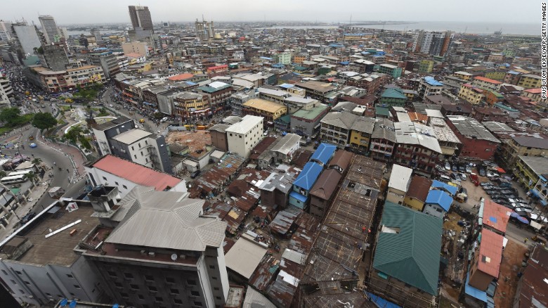 A view of multi-story buildings in Lagos, Nigeria&#39;s commercial capital. 

