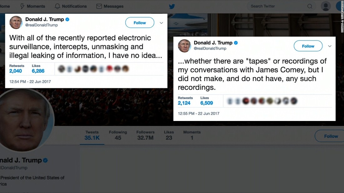 White House responds to Comey tape inquiry with Trump tweet