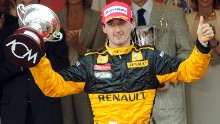 Kubica celebrates third place at the Monaco Grand Prix in 2010.