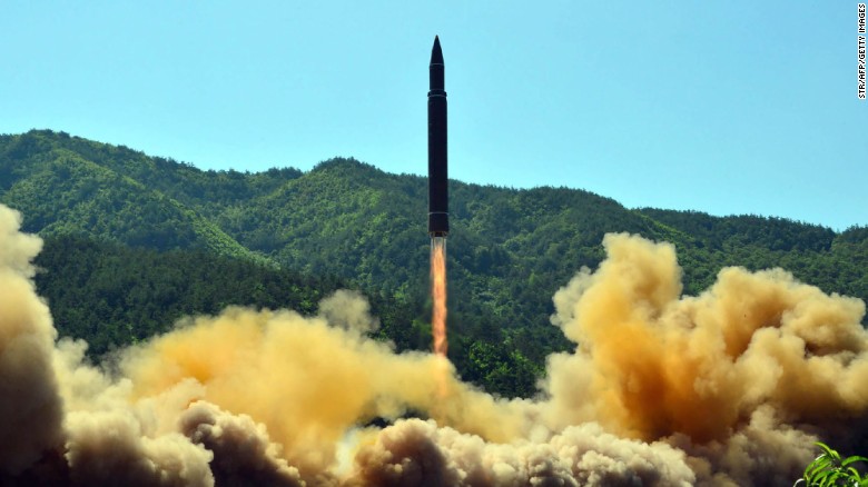 An image released by North Korea&#39;s official Korean Central News Agency (KCNA) shows the successful test-fire of the Hwasong-14 on July 4, 2017.
