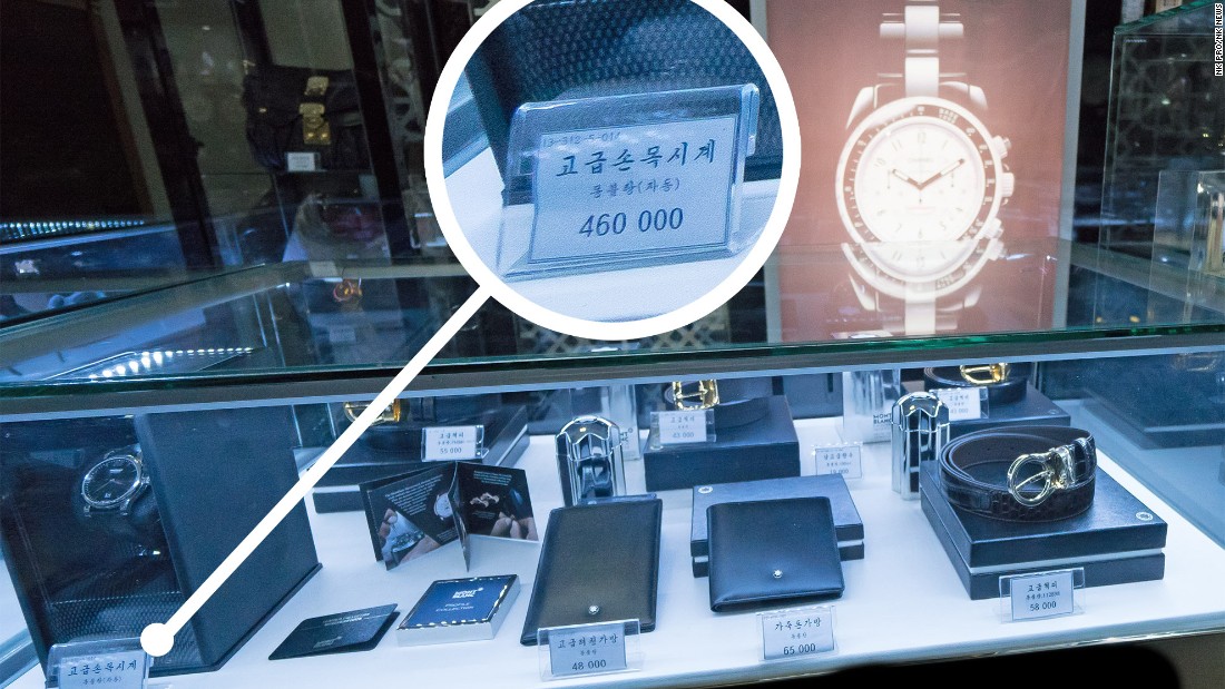 In this photo supplied by NK Pro/NK News, a Montblanc watch can be seen with a price tag of 460,000 KPW -- more than $4,000, according to official exchange rates in July 2017.