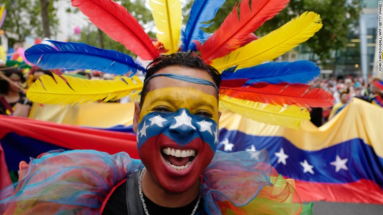 A participant from Venezuela takes part in Berlin's annual Christopher Street Day (CSD) gay pride parade on Saturday.