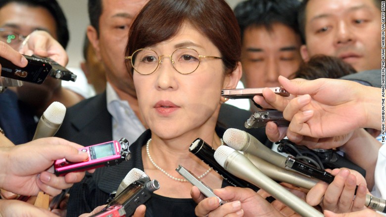 Defense Minister Tomomi Inada responds to questions on arrival at the Defense Ministry on July 19.