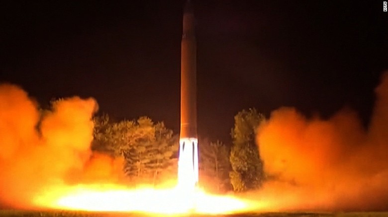 A photo taken from North Korean media shows Friday&#39;s late night launch of an intercontinental ballistic missile.