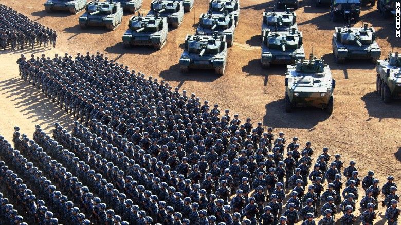 Chinese People&#39;s Liberation Army (PLA) troops march at Zhurihe training base in north China&#39;s Inner Mongolia Autonomous Region. 