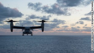 An aircraft such as this MV-22 pictured here was trying to land on a ship.