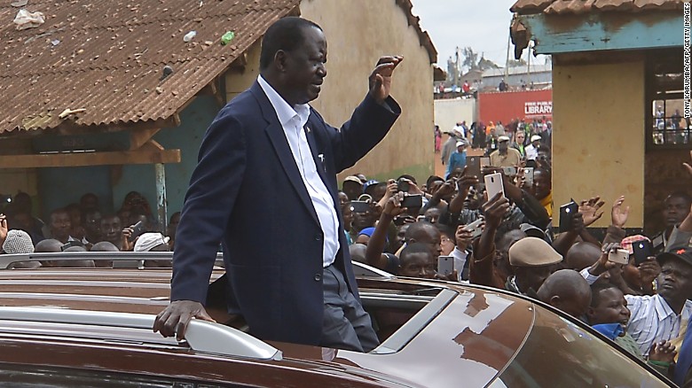 National Super Alliance presidential candidte Raila Odinga arriving at Old Kibera primary school to cast his vote on Tuesday. 