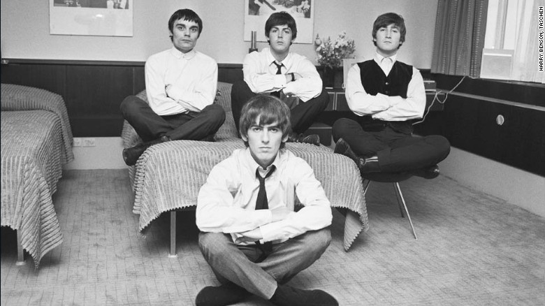 Jimmie Nicol (who temporarily replaced a tonsillitis-stricken Ringo Starr), Paul McCartney, John Lennon and George Harrison in Copenhagen. 