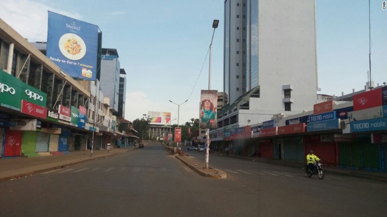 Kisumu&#39;s main street &quot;Oginga Odinga street,&quot; named for Raila&#39;s father who acted as the country&#39;s first vice president, was largely deserted on Friday. 