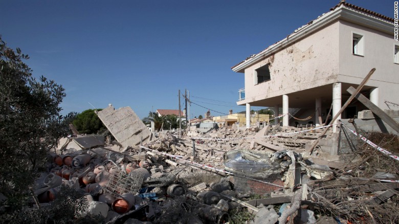 The debris of a house in the village of Alcanar, Catalonia, is seen Thursday after it collapsed due to an explosion.