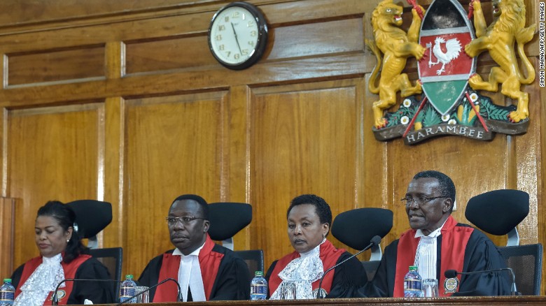 Kenyan Supreme Court judges uphold an opposition petition challenging the result of the August 8 presidential election in Nairobi.