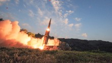 In this photo provided by South Korea Defense Ministry, South Korea&#39;s Hyunmoo II ballistic missile is fired during an exercise at an undisclosed location in South Korea, Monday, Sept. 4, 2017. 