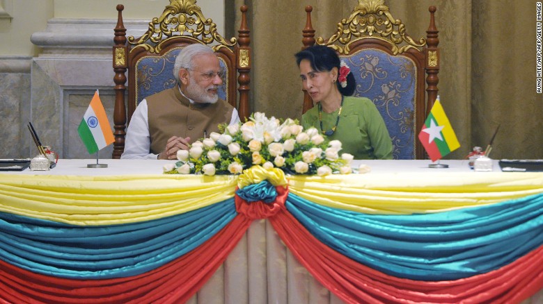 India's Prime Minister Narendra Modi and Aung San Suu Kyi met in Naypyidaw on September 6, 2017.
