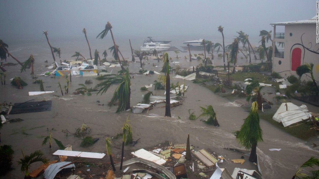 Irma floods a beach in Marigot on September 6.
