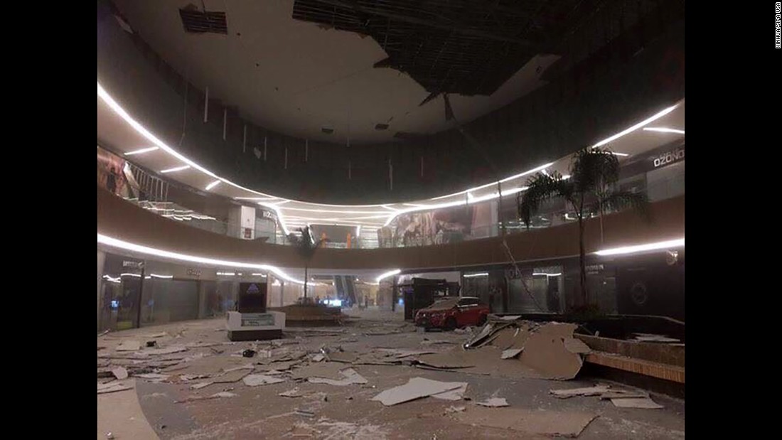 Damage is seen inside a mall in Tuxtla Gutierrez, Mexico.