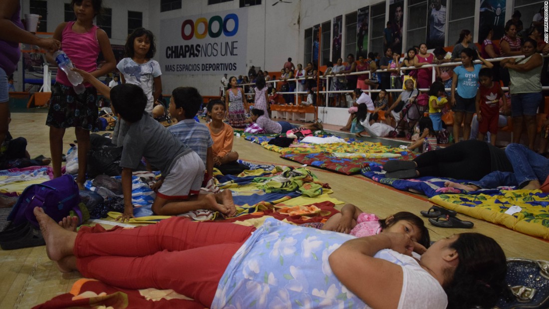 Residents of Tapachula, Mexico, stay in a shelter after the quake.