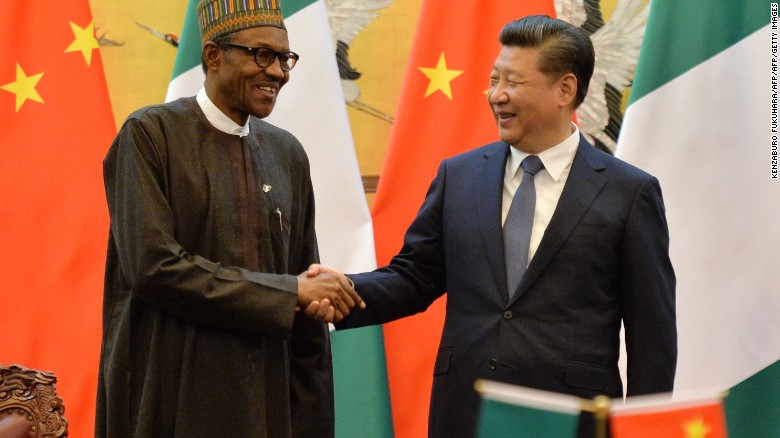 Nigerian President Muhammadu Buhari and Chinese President Xi Jinping shake hands in Beijing, during the former&#39;s state visit in 2016. 