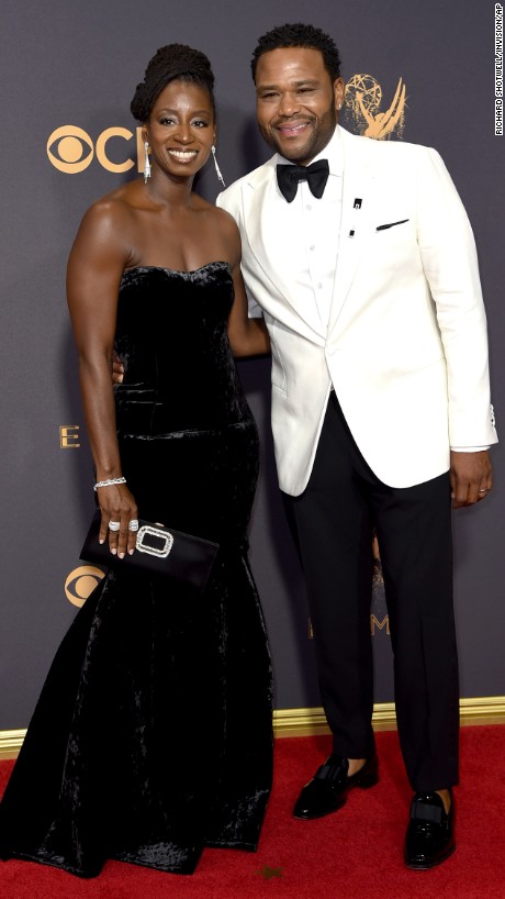 Alvina Stewart, left, and Anthony Anderson arrive at the 69th Primetime Emmy Awards on Sunday, September 17, at the Microsoft Theater in Los Angeles.