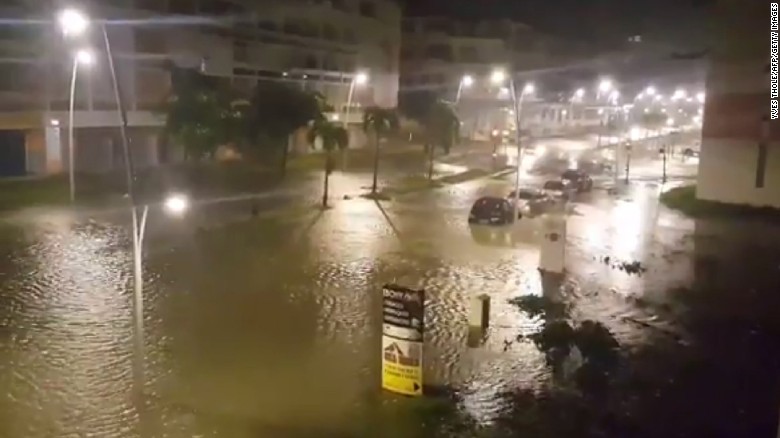 Hurricane Maria battered Guadeloupe and flooded a street in Pointe-a-Pitre.
