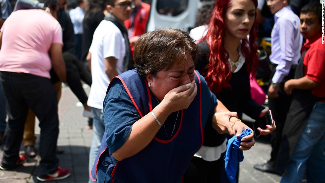 A woman in Mexico City reacts after the quake.