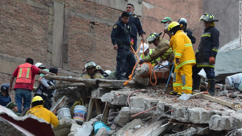 from a collapsed building in Mexico City after a magnitude-7.1 earthquake hit the region on Tuesday, September 19.