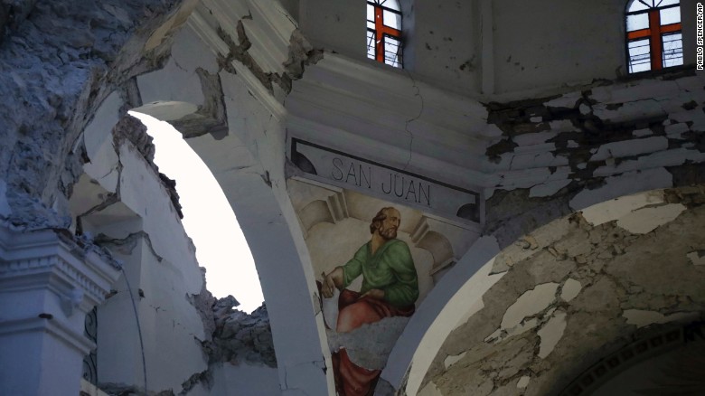 The quake left gaping holes in what&#39;s left of the church.